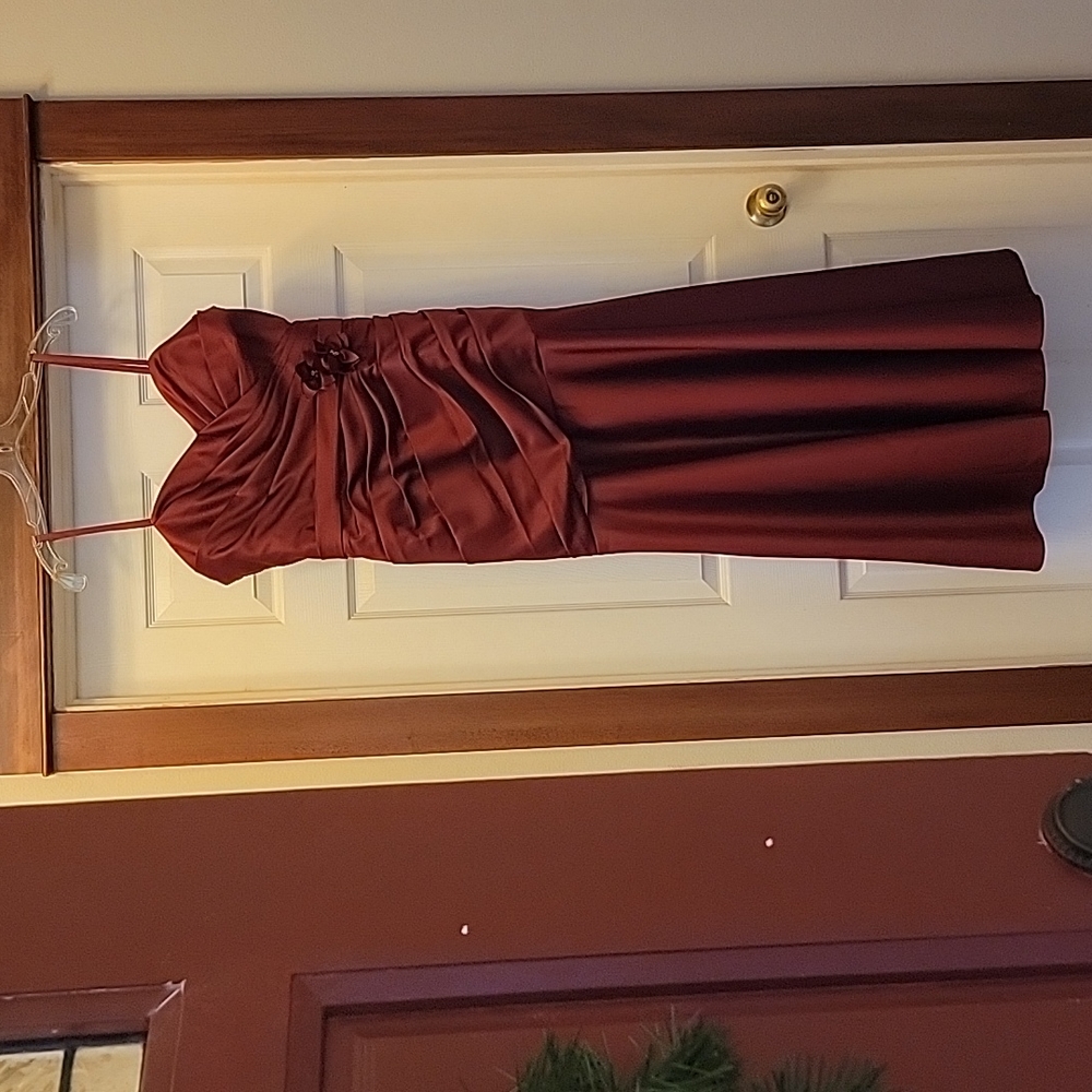 Impression Bridal Burgundy Wine Satin Maxi Gown Dress 16